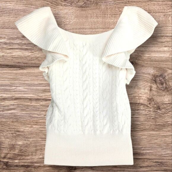 A NEW DAY Cream Off White Cable Knit Flutter Sleeve Tank Sweater Size Small - Picture 5 of 7